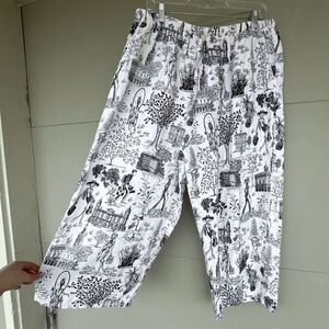 Vintage Y2K TSD 100% Linen Toile Print Pants Made in USA Size XL